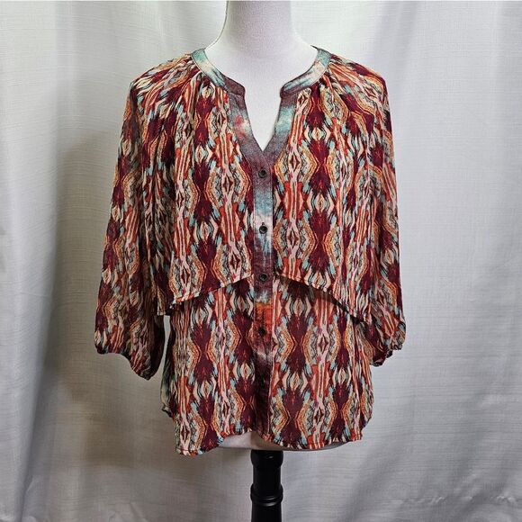 Figueroa & Flower Tiered Abstract Button Front Blouse Size Small - Picture 1 of 10
